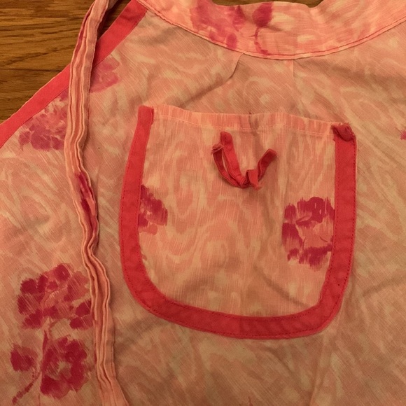 Vintage Handmade Pink Roses Half Apron Floral Retro Pockets - Picture 3 of 4